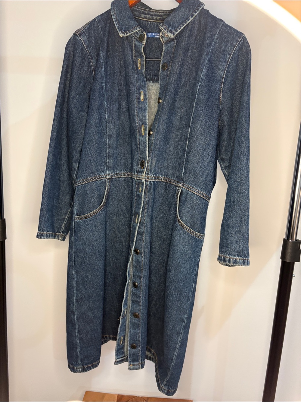 Pull&Bear Blue Denim Button-Front Longline Jacket Dress